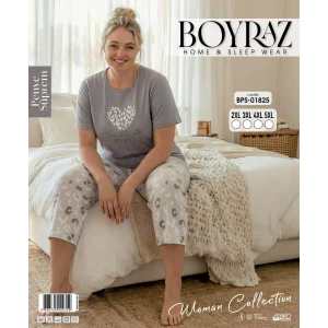 Boyraz BPS-01825  Kadın Battal Kısa Kol Kapri Takım