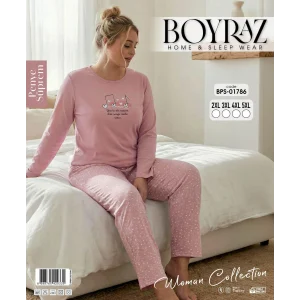 Boyraz BPS-01786 Kadın Battal  Uzun Kollu Pijama Takımı