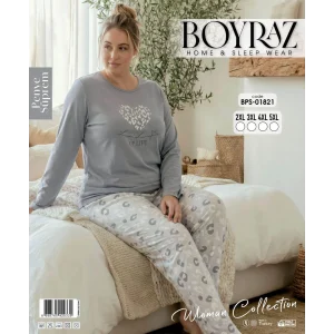 Boyraz BPS-01821 Kadın Battal  Uzun Kollu Pijama Takımı