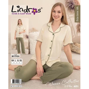 Lindros BR-01426 Kadın Kısa Kollu Bürümcük Pijama Takımı