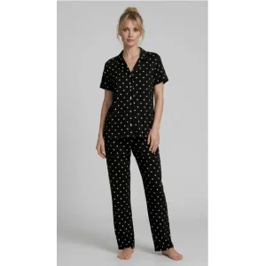 Les Boutons LB 1002 Kadın Düğmeli Kısa Kol Pijama Takımı