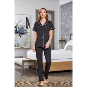 Aqua 25526-K Kadın Kısa Kol Önü Düğmeli Pijama Takım