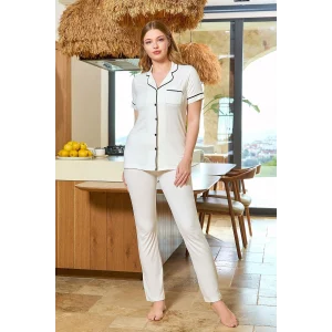 Aqua 25526-K Kadın Kısa Kol Önü Düğmeli Pijama Takım