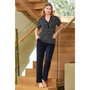 Aqua 25570 Kadın Kısa Kollu Çicek Desenli Pijama Takımı