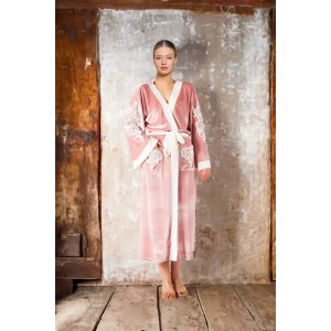 Aqua 26309 Kadın Kadife İşlemeli Uzun Sabahlık