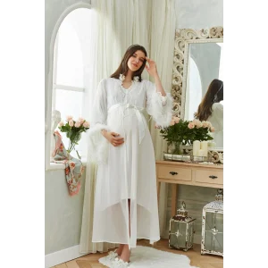 Aqua 26355 Otrişli Şifon Pullu Brodeli Sabahlık