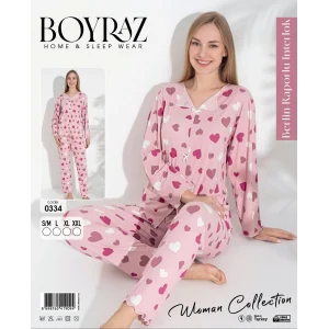 Boyraz 0334 Kadın Raporlu Uzun Kol Pijama Takımı