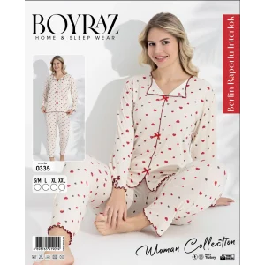 Boyraz 0335 Kadın Raporlu Uzun Kol Pijama Takımı