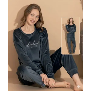 Boyraz 03403 Kadın Kadife Uzun Kol Pijama Takımı