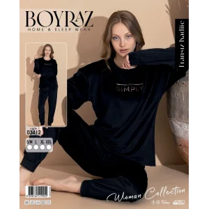 Boyraz 03412 Fransız Kadife Kumaş Uzun Kol Pijama Takımı