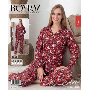 Boyraz 0350 Kadın Süet Patlı Uzun Kol Pijama Takımı