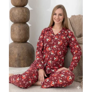 Boyraz 0350 Kadın Süet Patlı Uzun Kol Pijama Takımı