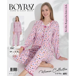 Boyraz 0367 Kadın Raporlu Uzun Kol Pijama Takımı