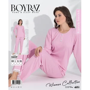 Boyraz 06039 Kadın İnterlok Kumaş Uzun Kol Pijama Takımı