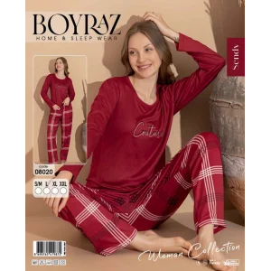 Boyraz 08020 Kadın Sendy Kumaş Uzun Kol Pijama Takımı