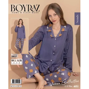 Boyraz 08031 Kadın Patlı Uzun Kol Pijama Takımı