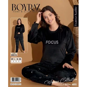 Boyraz 09015 Fransız Kadife Kumaş Uzun Kol Pijama Takımı