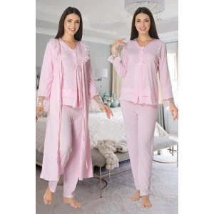 Effortt 2424 Uzun Dantel Sabahlıklı Lohusa Pijama