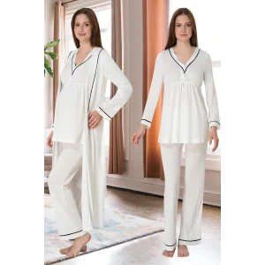 Effortt 4054 Biye Detaylı Sabahlıklı Lohusa Pijama Takımı
