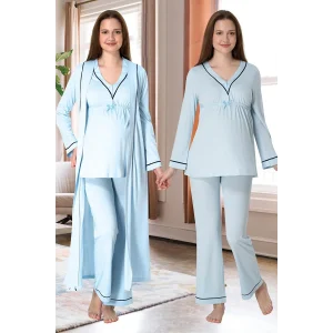 Effortt 4054 Biye Detaylı Sabahlıklı Lohusa Pijama Takımı