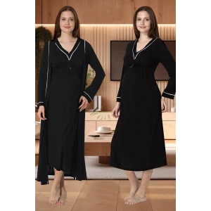 Effortt 4055 Biye Detaylı Sabahlıklı Lohusa Gecelik Takımı