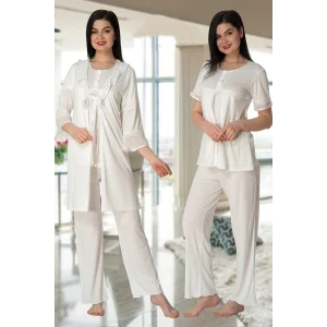 Effortt 4074 Kolları Volanlı Sabahlıklı Lohusa Pijama Takımı