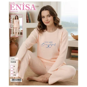 Enisa 11419 Kadın Raporlu Uzun Kol Pijama Takımı