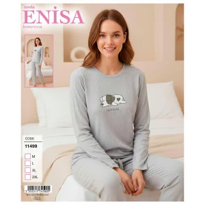 Enisa 11499 Kadın Raporlu Uzun Kol Pijama Takımı