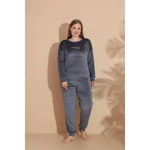 Estiva 25393 Uzun Kol Battal Kadife Pijama Takımı