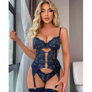 For Dreams 8465 Dantelli Kalp Aksesuar Detaylı Jartiyerli Büstiyer Çorap Takım