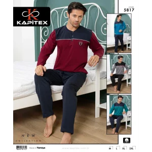 Kapitex 5817 Erkek Uzun Kol Düğme Yaka Pijama Takımı