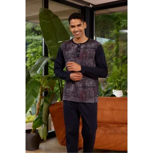 Kocabey 8053 Erkek Midi Yaka Uzun Kollu Pijama Takımı