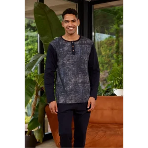 Kocabey 8053 Erkek Midi Yaka Uzun Kollu Pijama Takımı