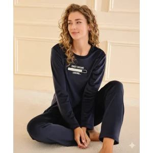 Mihra 13166 Kadın Kadife Uzun Kol Pijama Takımı