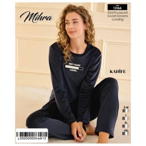Mihra 13166 Kadın Kadife Uzun Kol Pijama Takımı