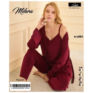 Mihra 13402 Kadın Kadife 3Lü Pijama Takımı