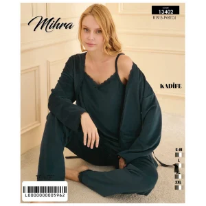 Mihra 13402 Kadın Kadife 3Lü Pijama Takımı