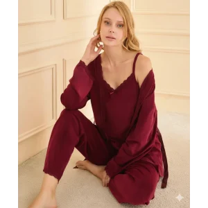 Mihra 13402 Kadın Kadife 3Lü Pijama Takımı