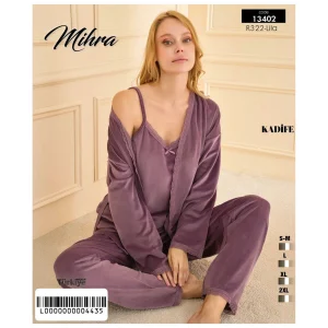 Mihra 13402 Kadın Kadife 3Lü Pijama Takımı