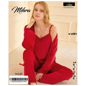 Mihra 13402 Kadın Kadife 3Lü Pijama Takımı