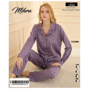 Mihra 19103 Kadın Düğmeli Uzun Kol Pijama Takımı