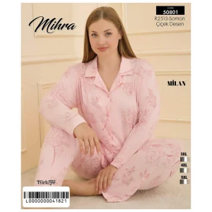 Mihra 50801 Kadın Düğmeli Battal Pijama Takımı