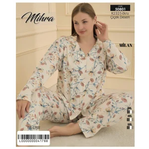 Mihra 50801 Kadın Düğmeli Battal Pijama Takımı