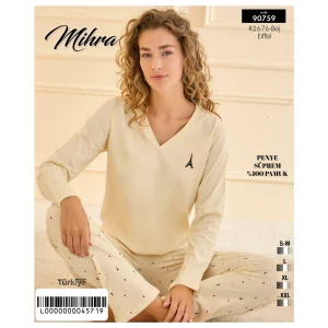 Mihra 90759 Kadın V Yaka Uzun Kol Pijama Takımı