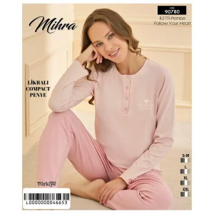 Mihra 90780 Kadın Yarı Patlı Uzun Kol Pijama Takımı