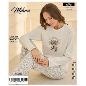 Mihra 90781 Kadın Ayıcıklı Uzun Kol Pijama Takımı