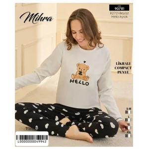 Mihra 90781 Kadın Ayıcıklı Uzun Kol Pijama Takımı