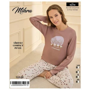 Mihra 90781 Kadın Ayıcıklı Uzun Kol Pijama Takımı