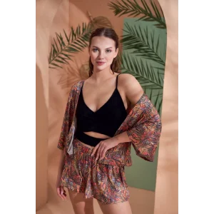 PJS 27003 Viskon Kimono Croplu Şort Takım