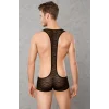 Doreanse 3011 Erkek Siyah Dantelli Transparan Askılı Fantezi Bodysuit